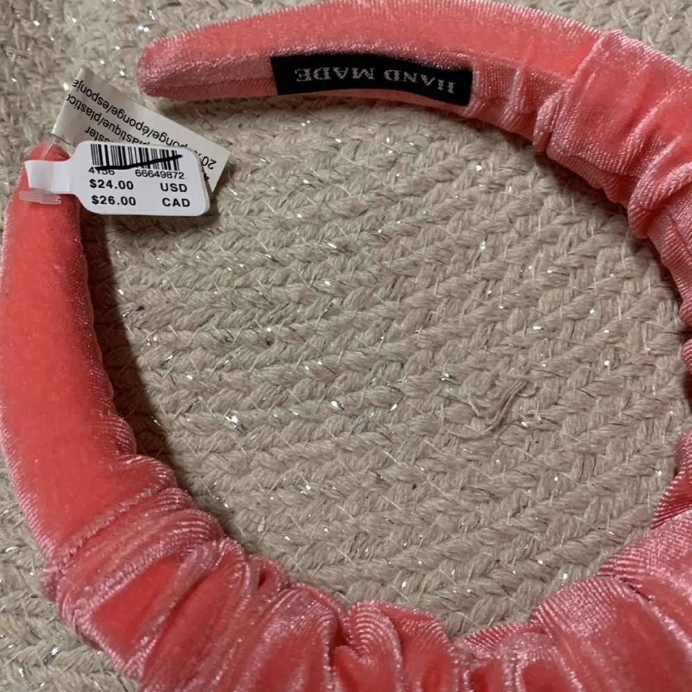 Anthropologie Winter Ball High ruffle Velvet Headband- pink - Picture 4 of 5
